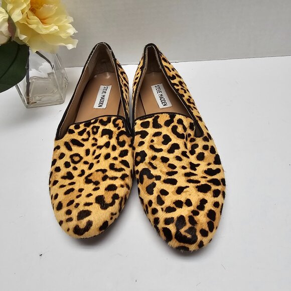 Cow Hair Real Fur Steve Madden Womens Cheetah Leopard Slip On Shoes SMILE 7.5 - Picture 4 of 16